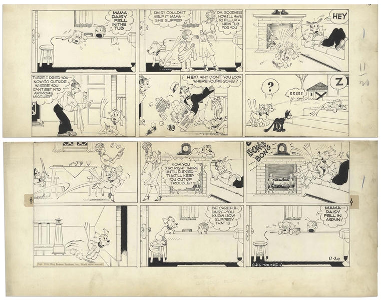 Chic Young Hand-Drawn ''Blondie'' Sunday Comic Strip From 1938 -- The Life of a Dog